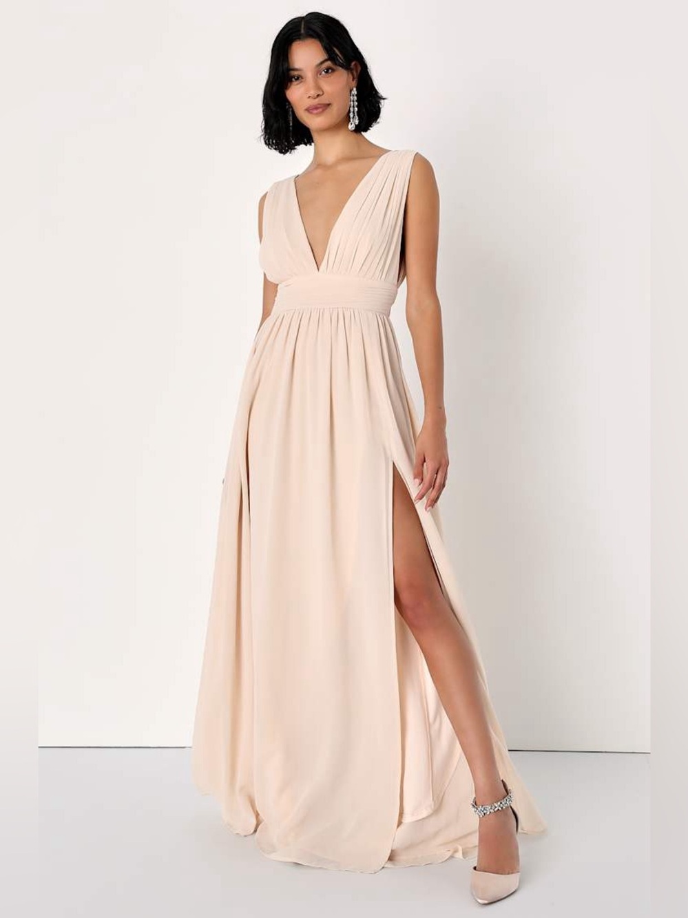 Lulus Heavenly Hues Cream Chiffon Maxi Dress XS NWT